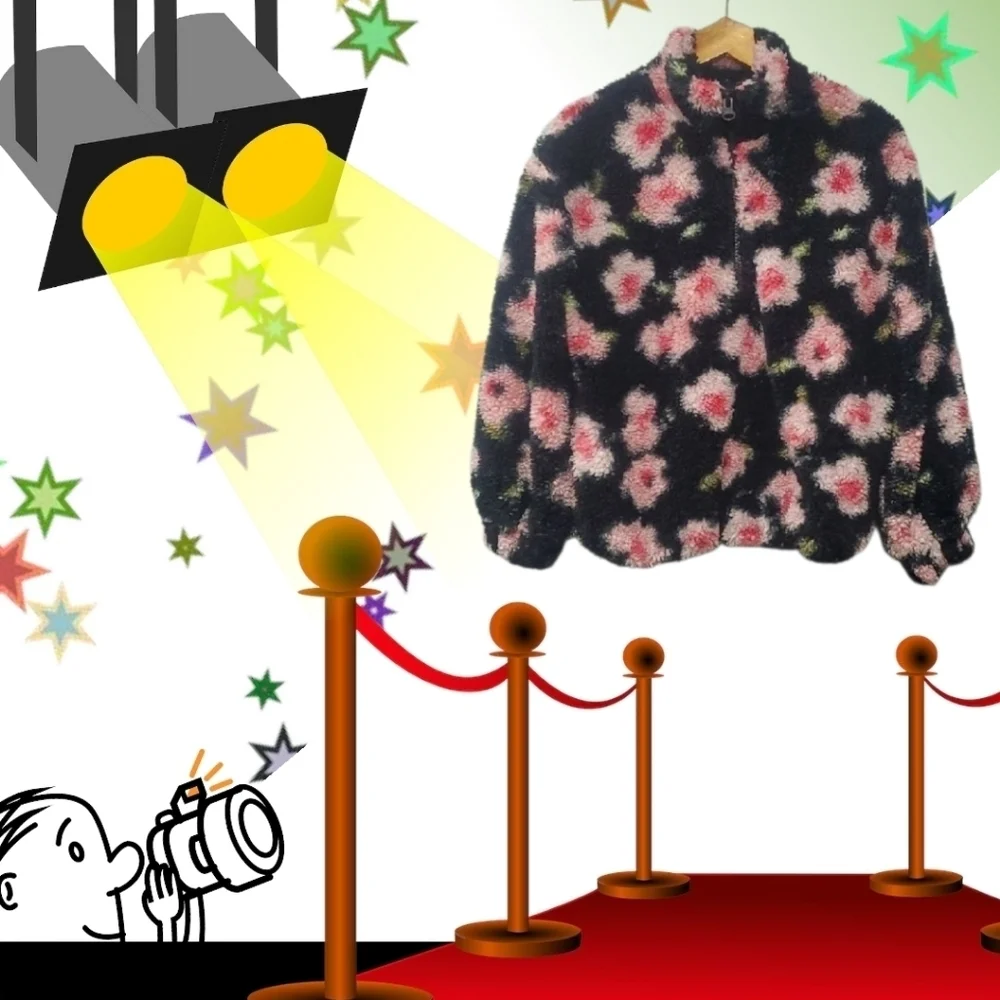Sandy Liang X Target Jacket Women's XS Black Colorpop NYC Fleece Floral Sherpa‎